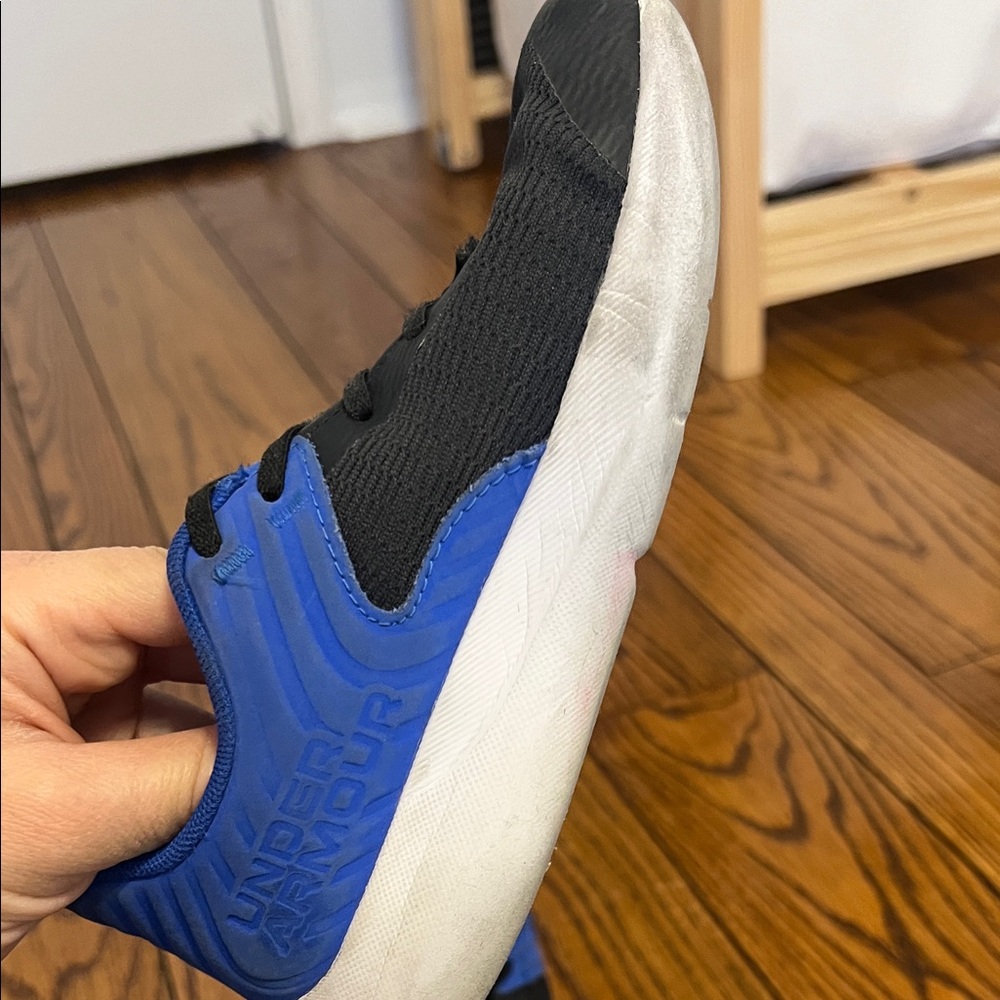 Under Armour Youth Black & Blue Sneakers with Neon Green Logo - Picture 10 of 17